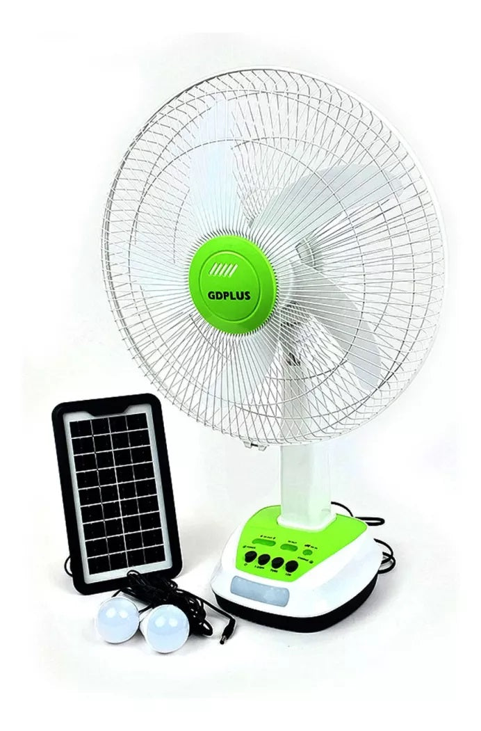 Ventilador Recargable Panel Solar 2 Bombillos