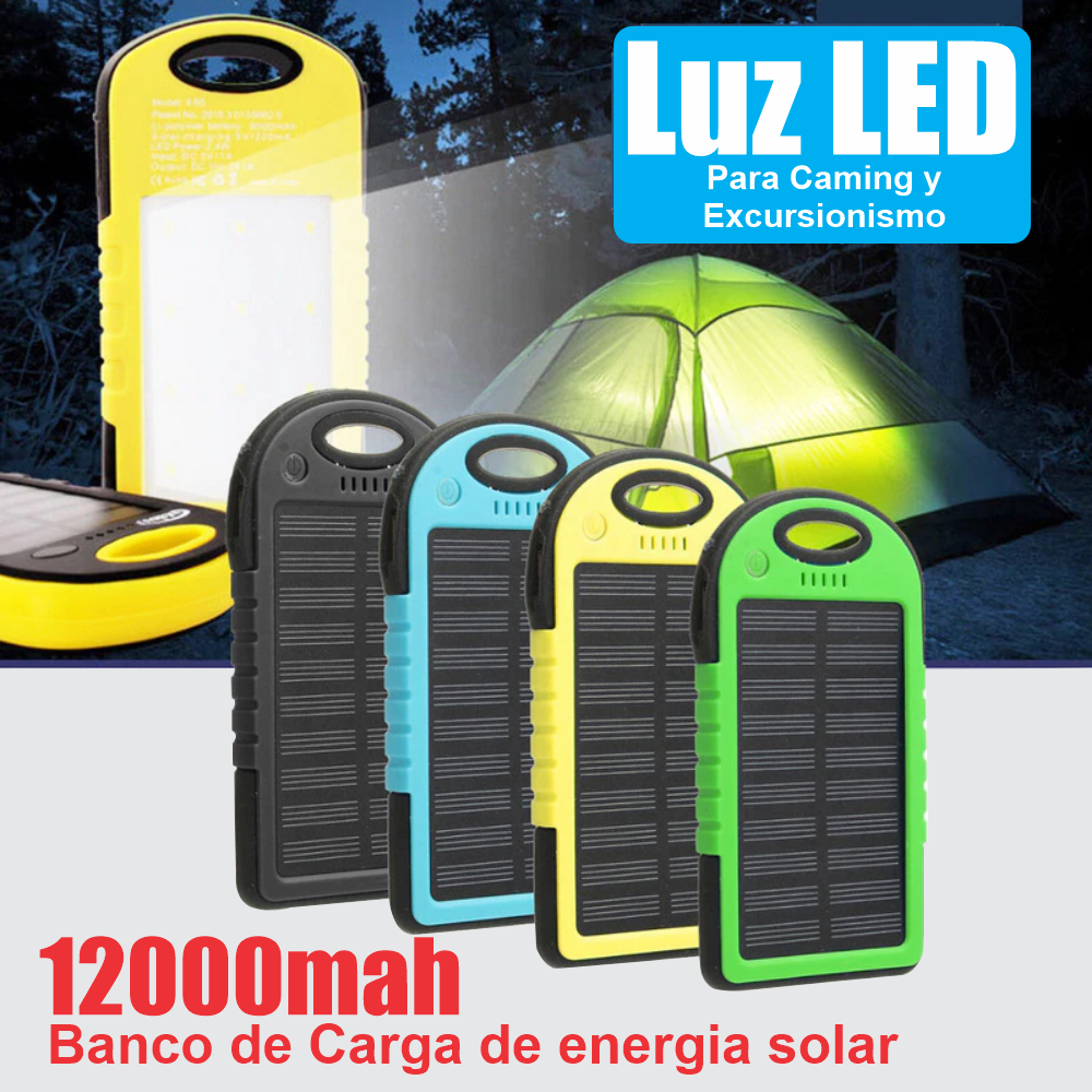 Power Bank Solar Batería 12000mah LuzLed