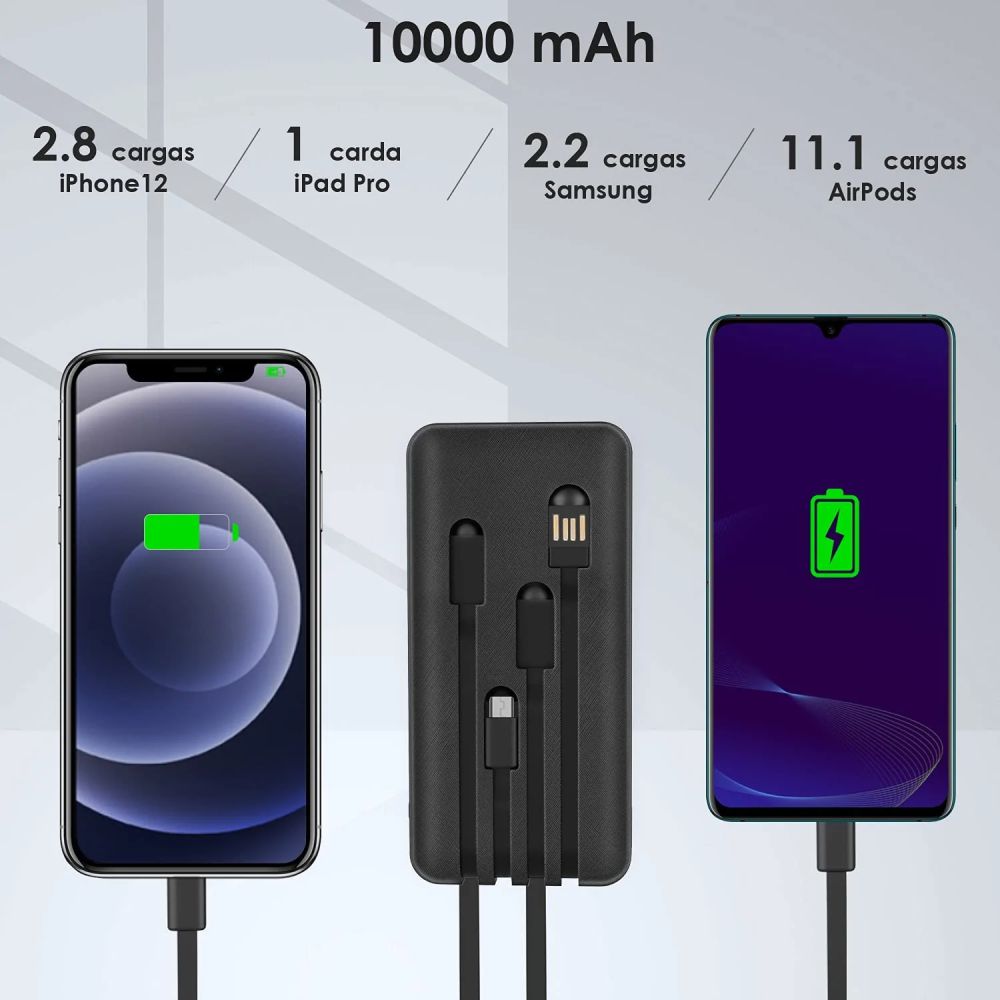 1Hora Power Bank 10.000 MAH Portátil 4Cables Gar148